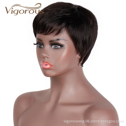 Black High Quality Short Pixie Cut Wholesale Cheap For White Women Bang High Quality Vendor Natural 100% Real Human Hair Wig